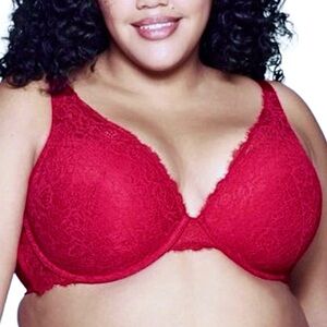 Auden Plus Size Padded Sublime Red Lace Plunge Push Up Bra 42D
